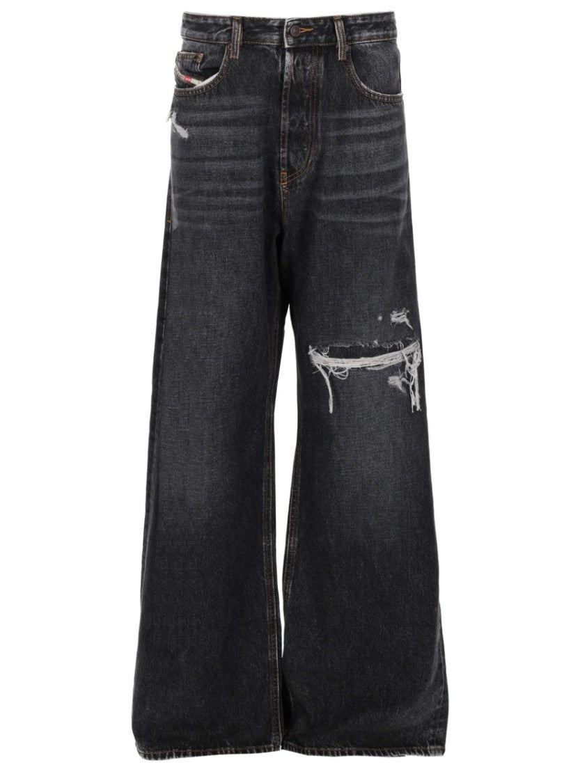 Diesel D-Rise Wide-Leg Faded Black Jeans