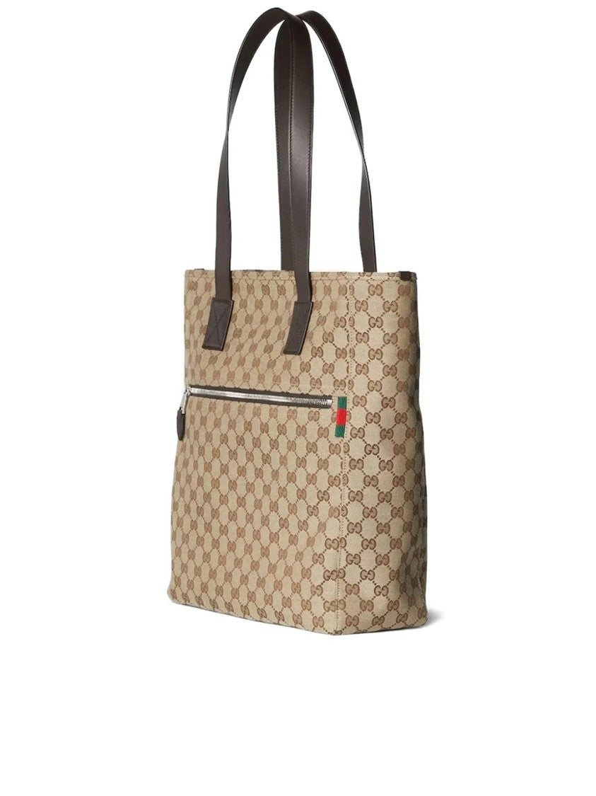 Gucci Beige Monogram Canvas Web Accent Tote