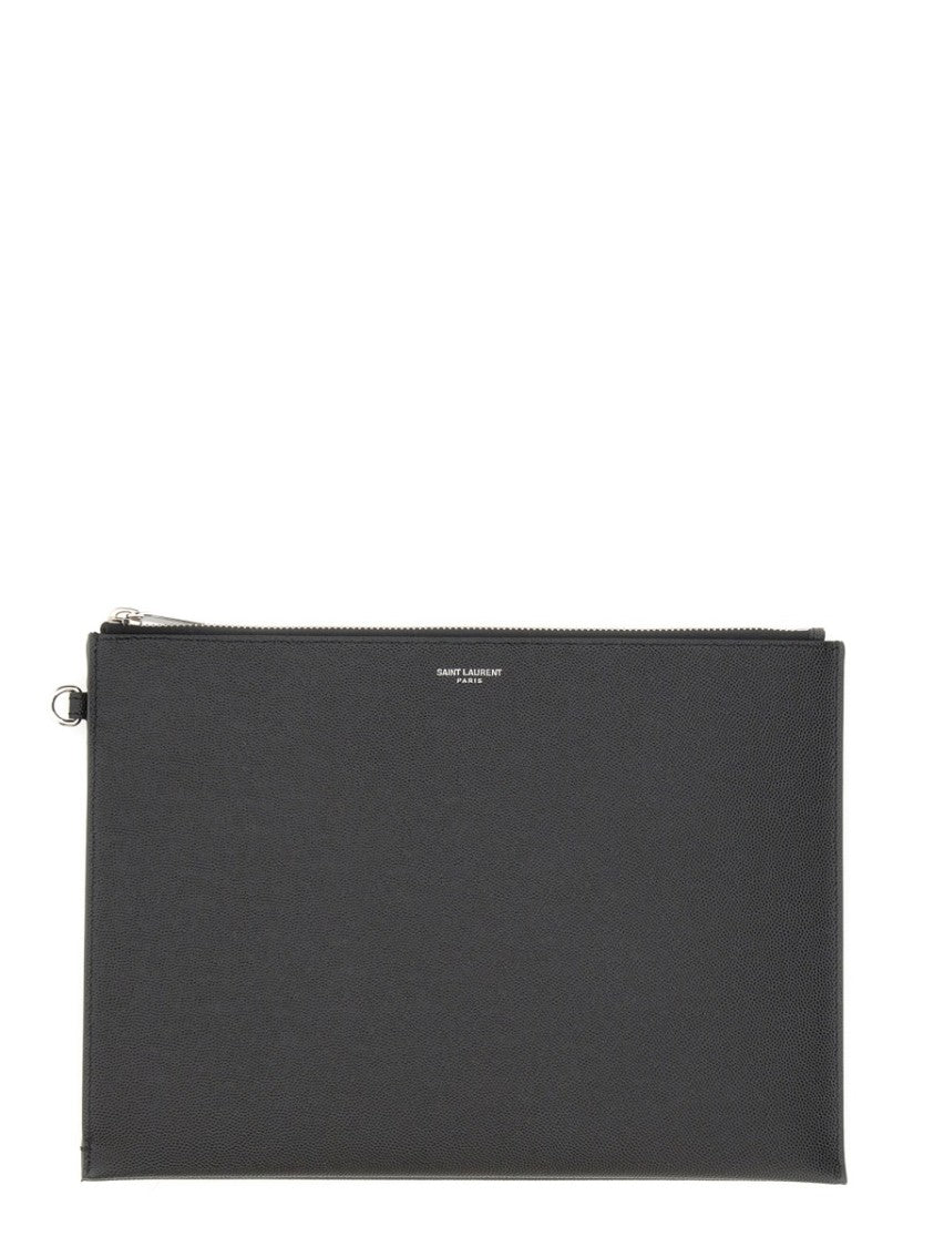 Saint Laurent Black Calfskin Zippered Tablet Holder