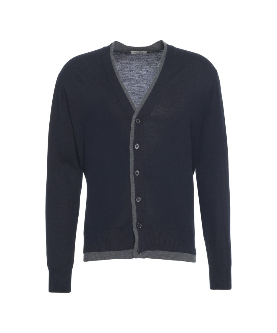 Paolo Pecora Classic V-Neck Fine-Knit Cardigan With Contrasting Trim