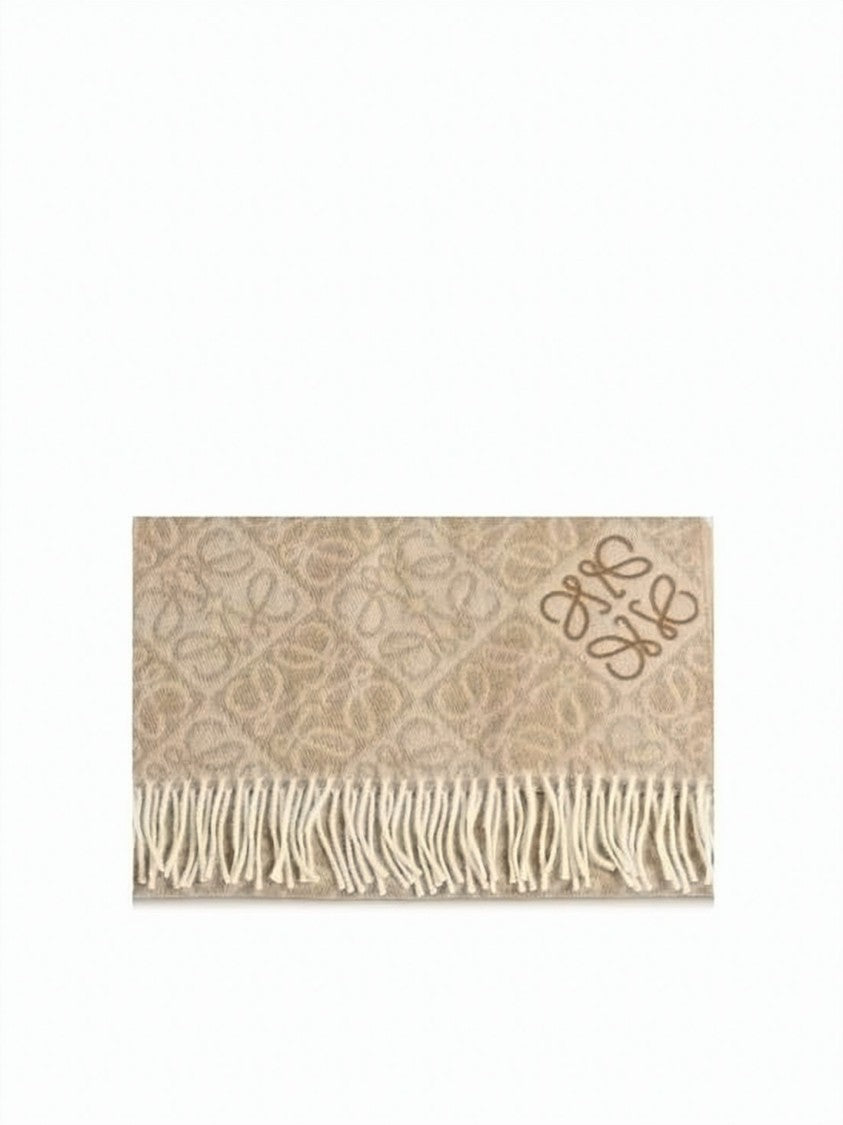 Loewe Embroidered Wool-Cashmere Scarf With Fringed Edges