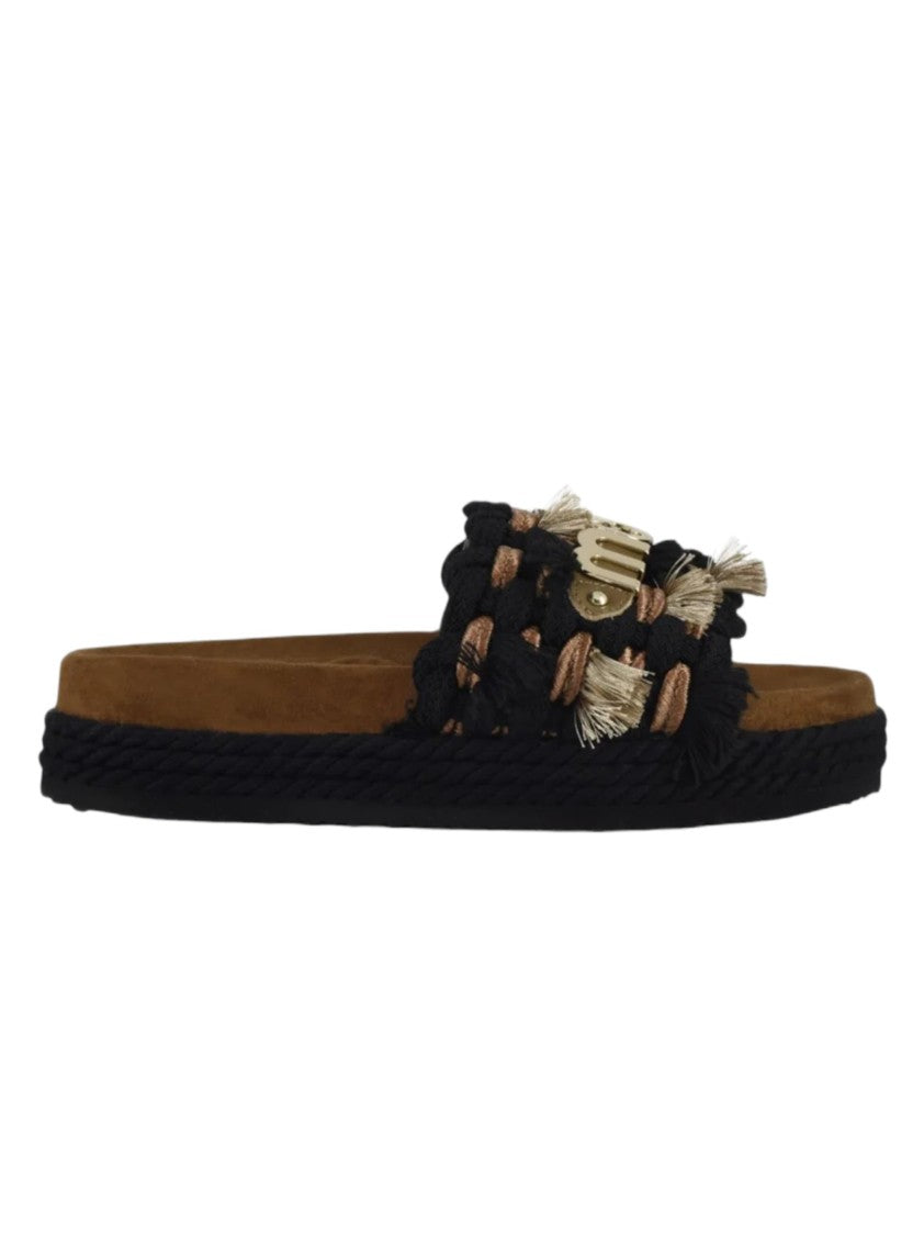 Mou Fringe-Detail Sandals With Large Decorative Logo