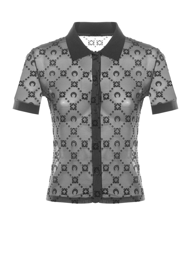 Marine Serre Black Moon Monogram Mesh Shirt