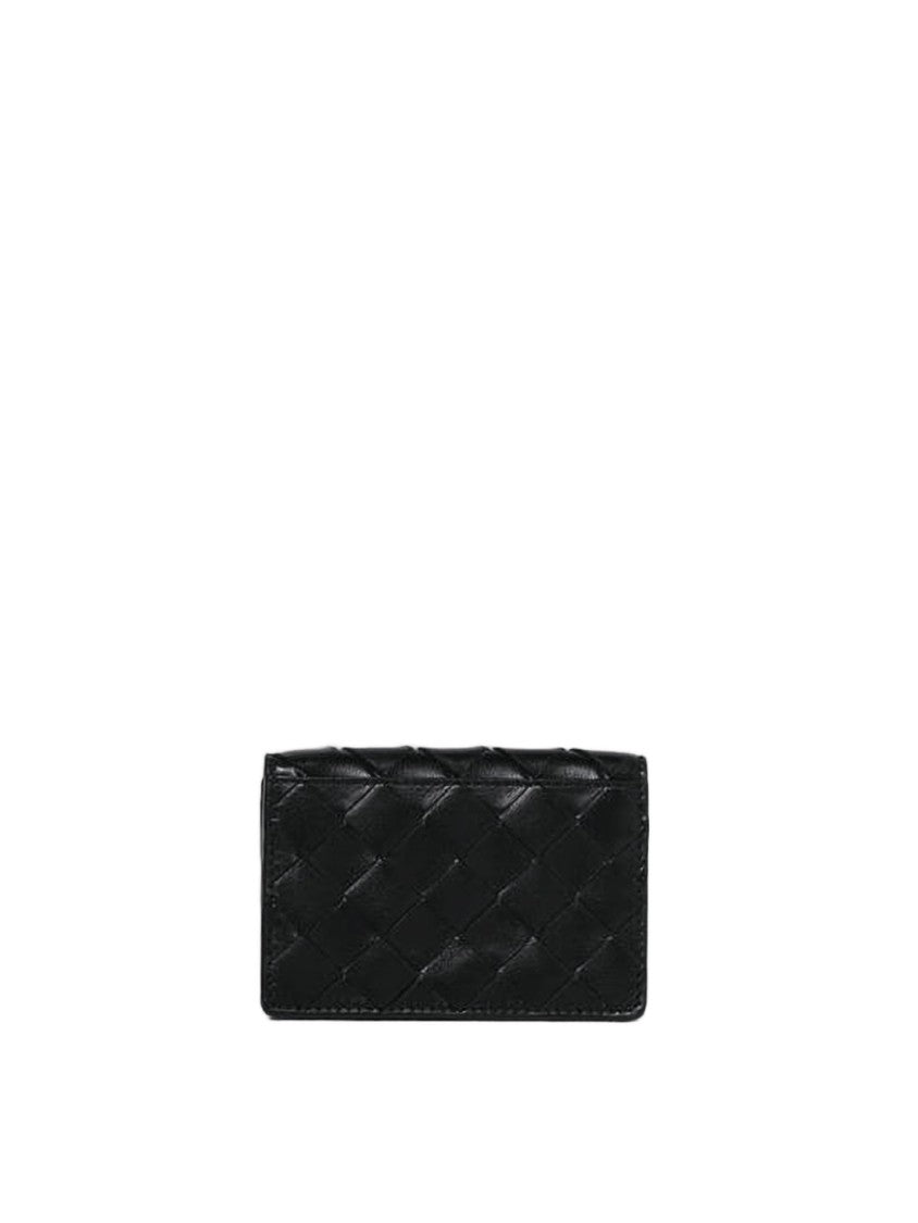 Bottega Veneta Compact Lambskin And Calfskin Woven Card Wallet