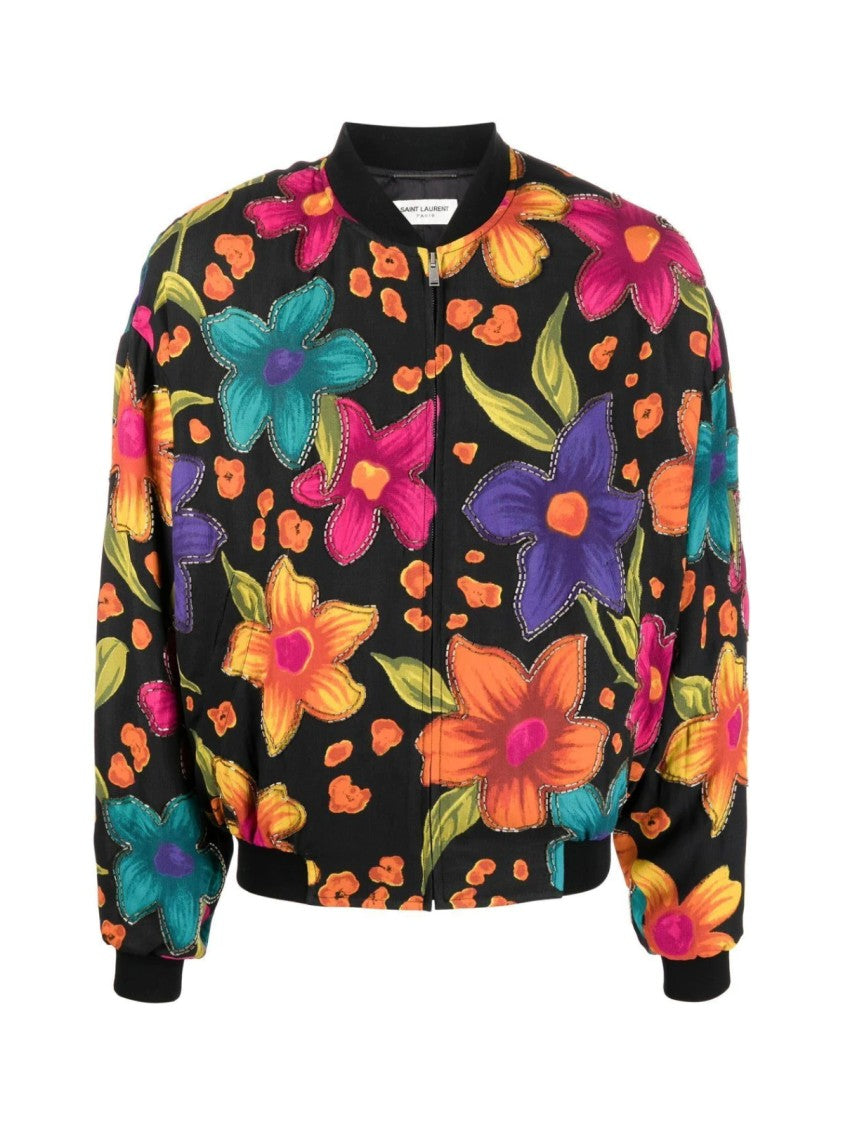 Saint Laurent Teddy Fleurs Crepe Jacket