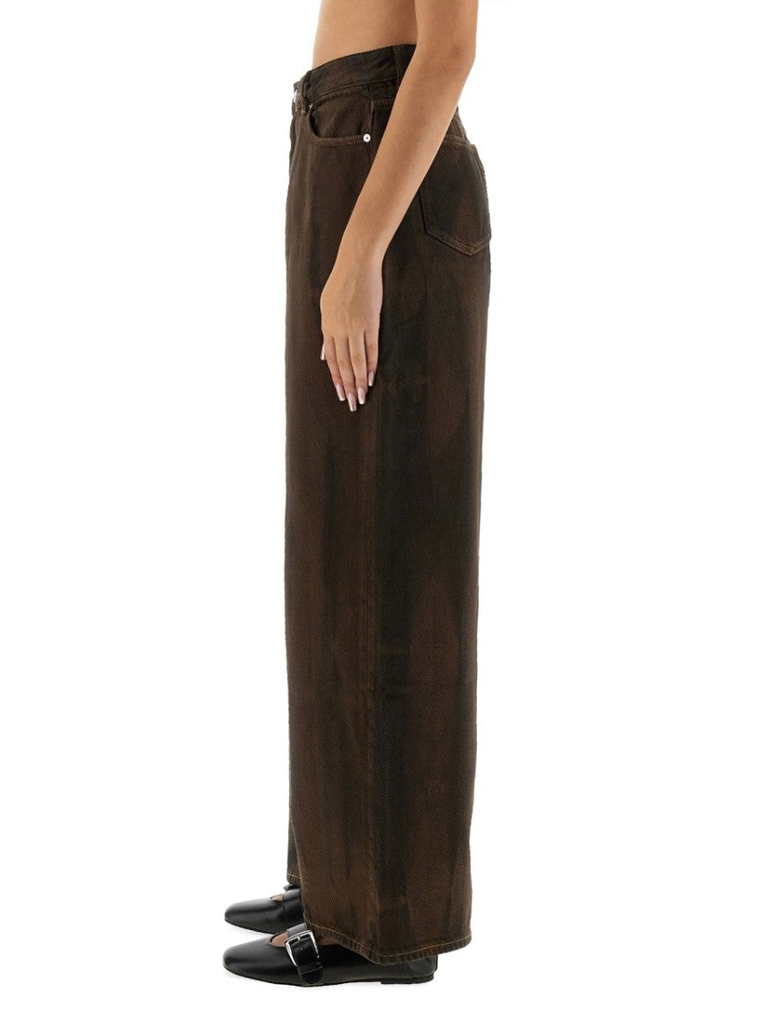 Ganni Wide-Leg Baggy Pants In Textured Organic Cotton