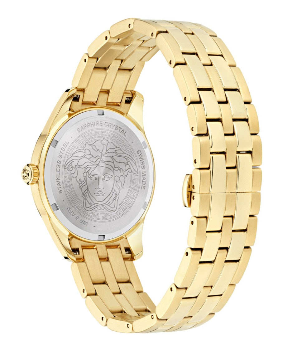 Versace Swiss Made Gmt Quartz Watch With Black Guilloche Dial