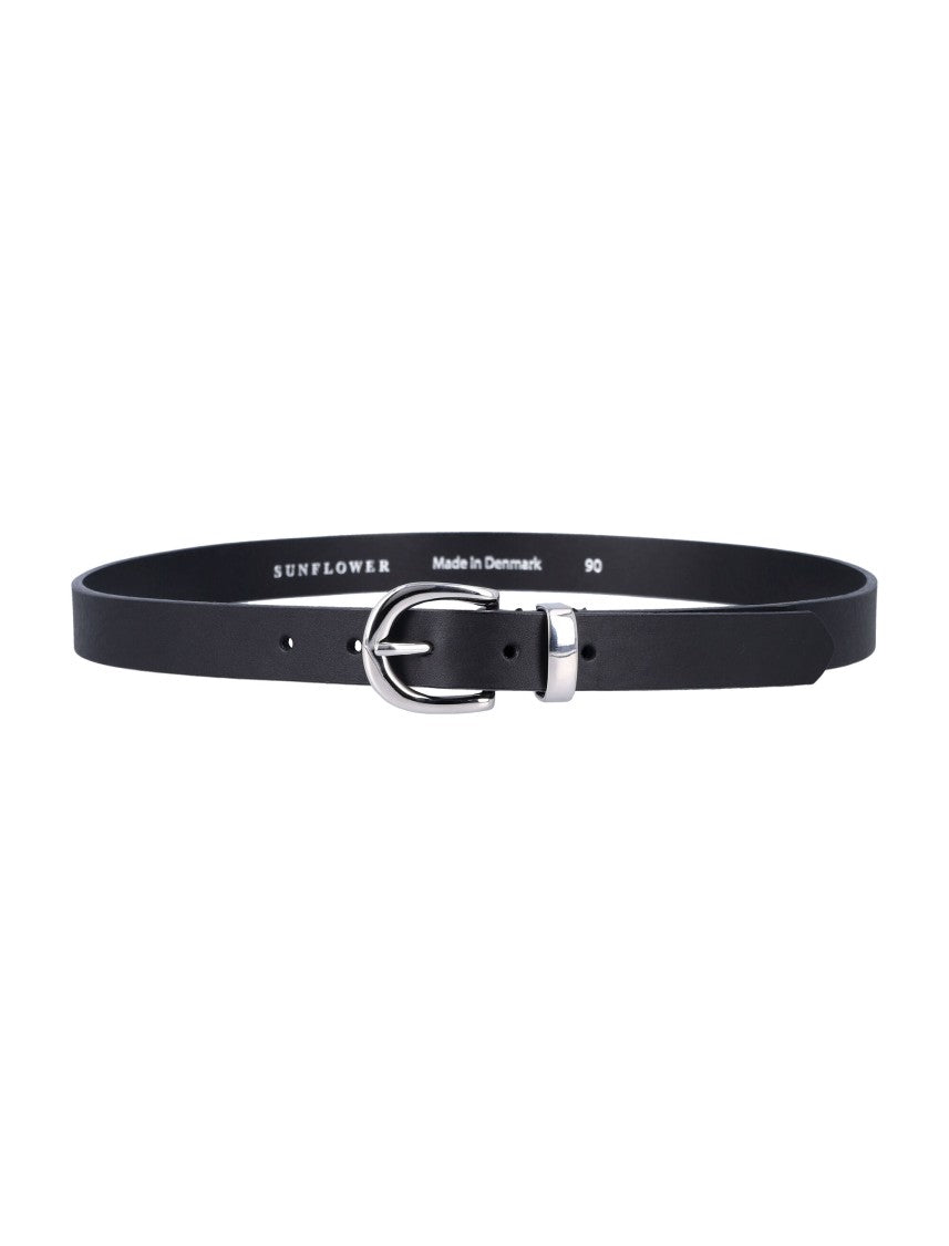 Sunflower Narrow Leather Silver Plated Brass Belt