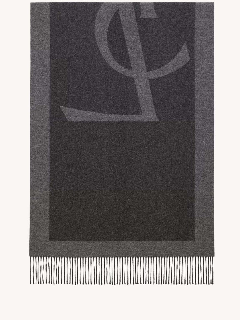 Saint Laurent Grey Sciarpa Cassandre Monogrammed Scarf
