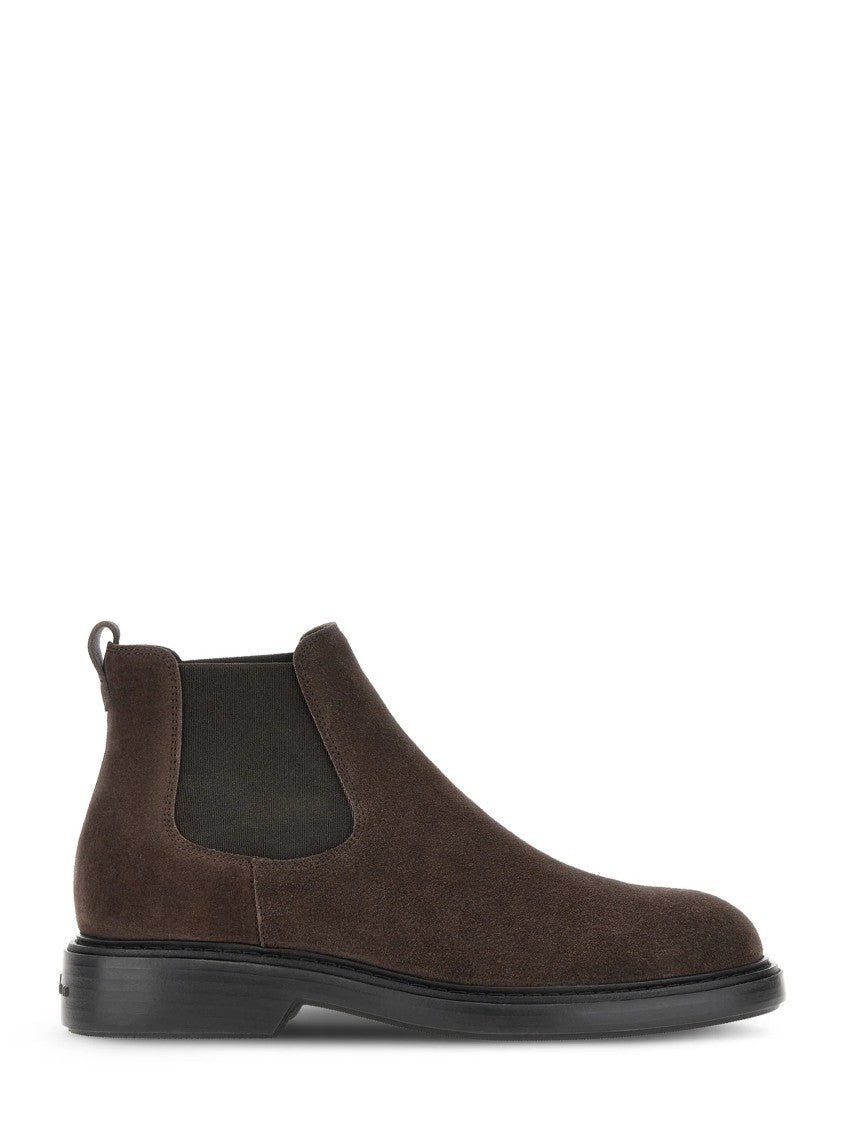 Hogan Brown Suede Chelsea Boots With Elastic Side Panels