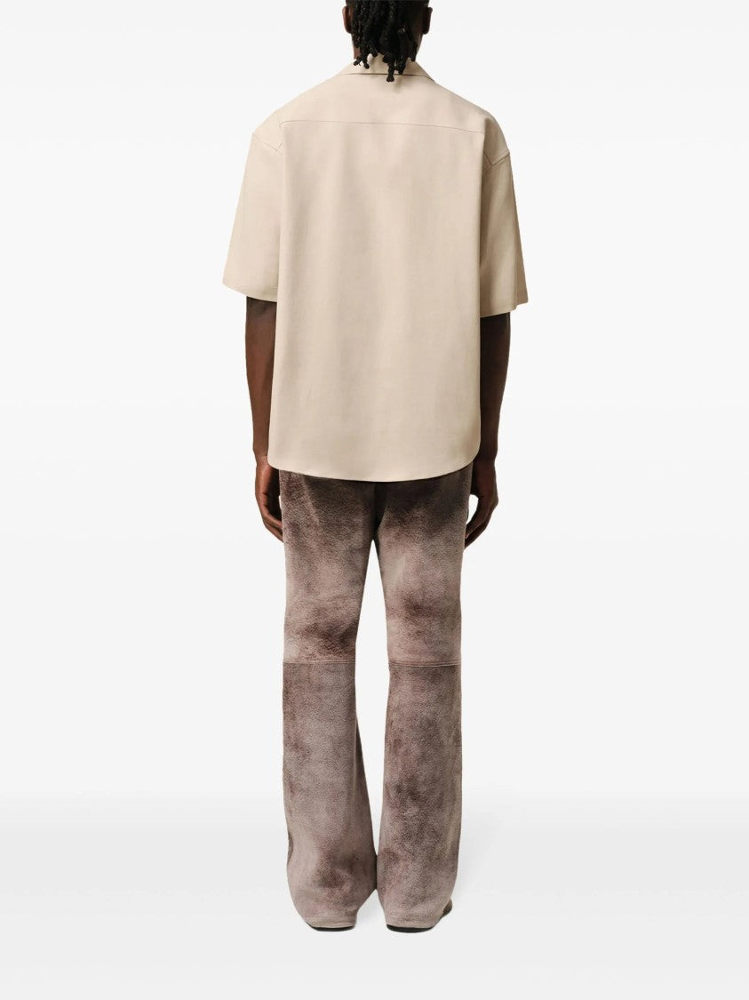 Ami Beige Camp-Collar Shirt With Monogram Motif