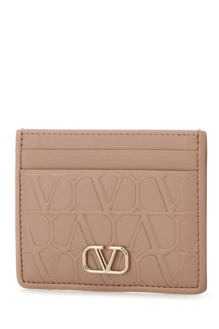 Valentino Garavani Powder Pink Leather Vlogo Card Holder