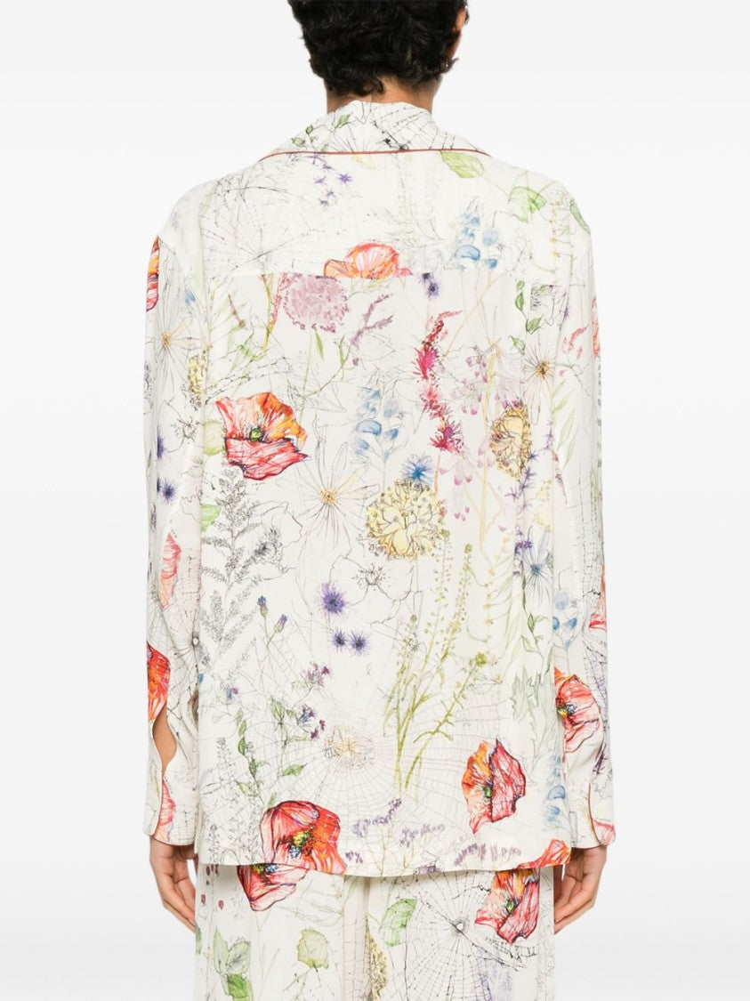 Alexander Mcqueen Ivory Floral Print Shirt With Classic Collar