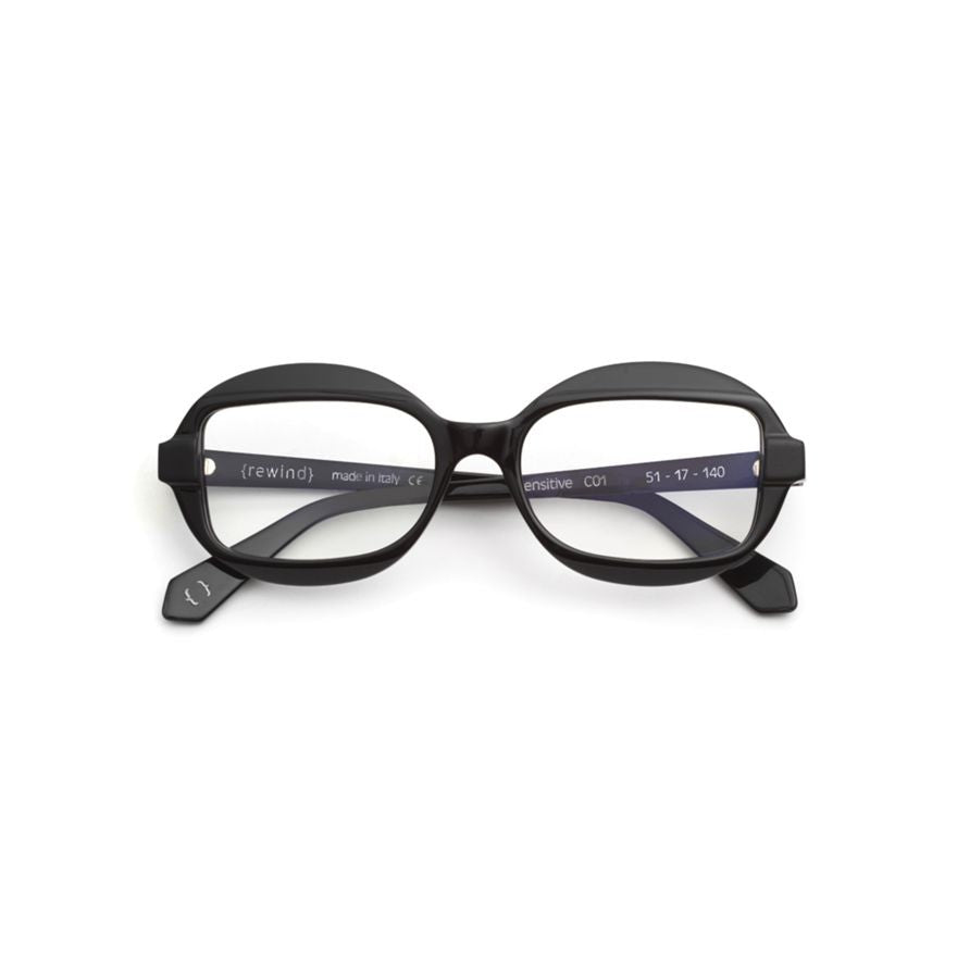 Rewind Sensitive Rectangular Black Acetate Eyeglasses With Rounded Edges