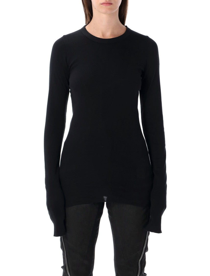 Drkshdw By Rick Owens Fitted Long-Sleeve Ribbed Top With Classic Round Neckline
