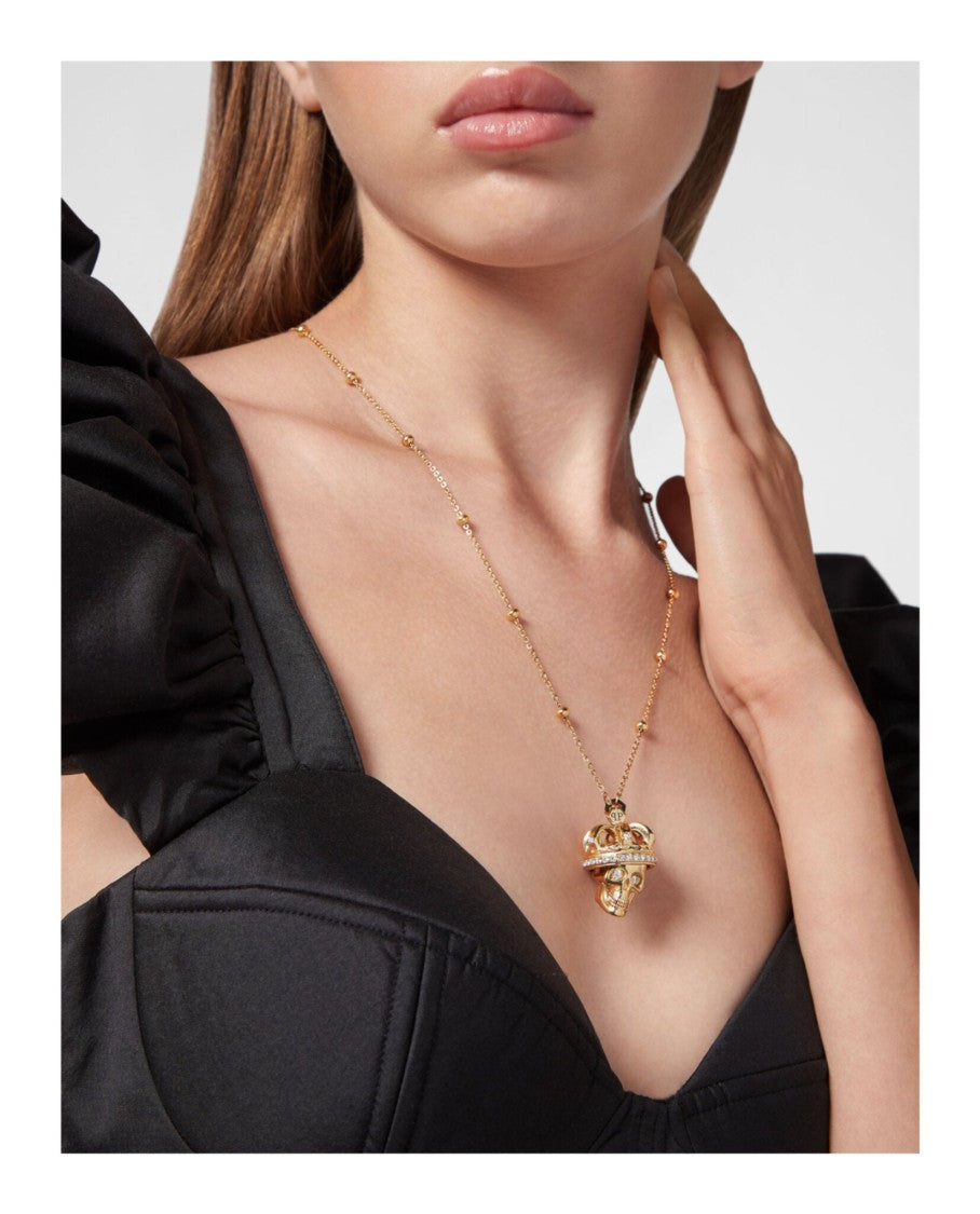 Philipp Plein Gold-Plated Crowned Skull Necklace With Preciosa Crystals