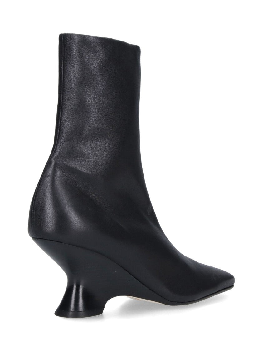 Dries Van Noten Pointed Toe Ankle Boots With Sculptural Heel