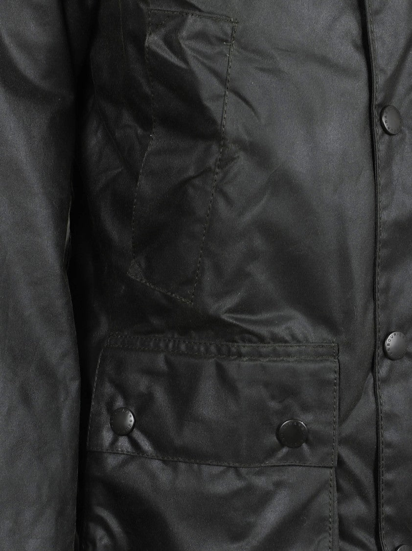 Barbour Dark Green Waxed Cotton Jacket With Corduroy Collar