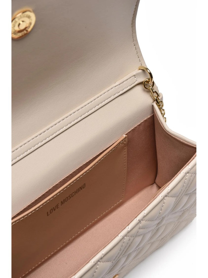 Love Moschino White Quilted Clip Closure Polyurethane Shoulder Bag