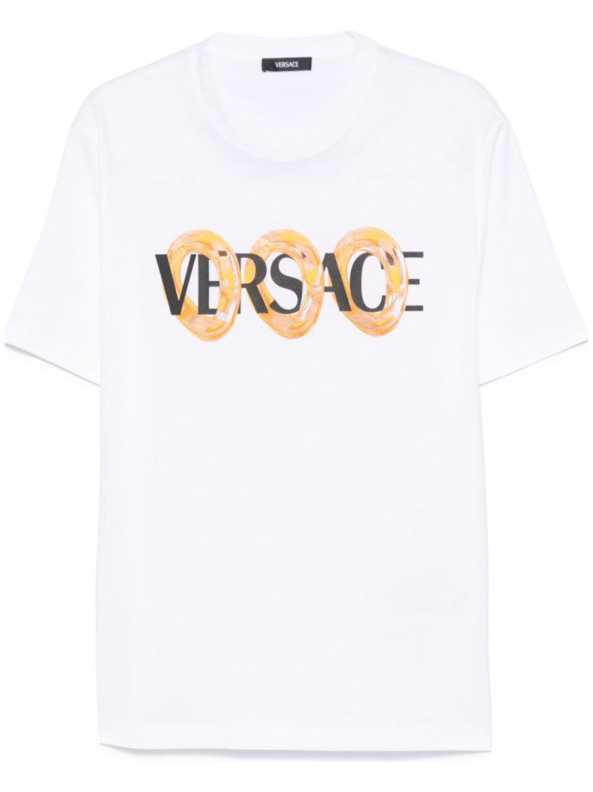 Versace Maxi Chain Logo Cotton Crewneck T-Shirt
