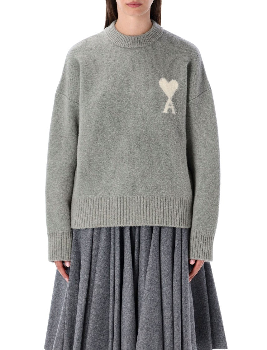 Ami Crew Neck White Heart Sweater