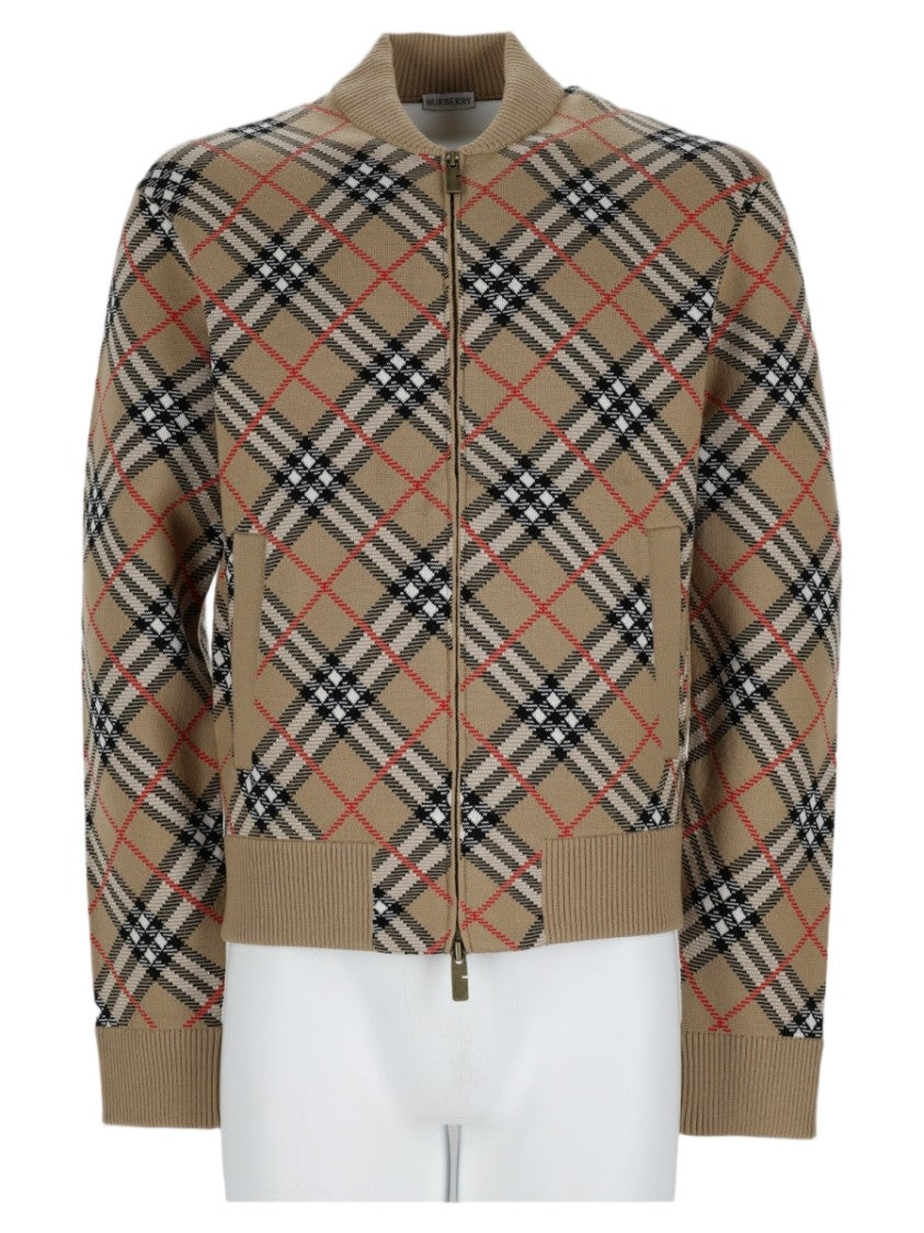 Burberry Check Pattern Zip-Up Jacket With Ribbed Details