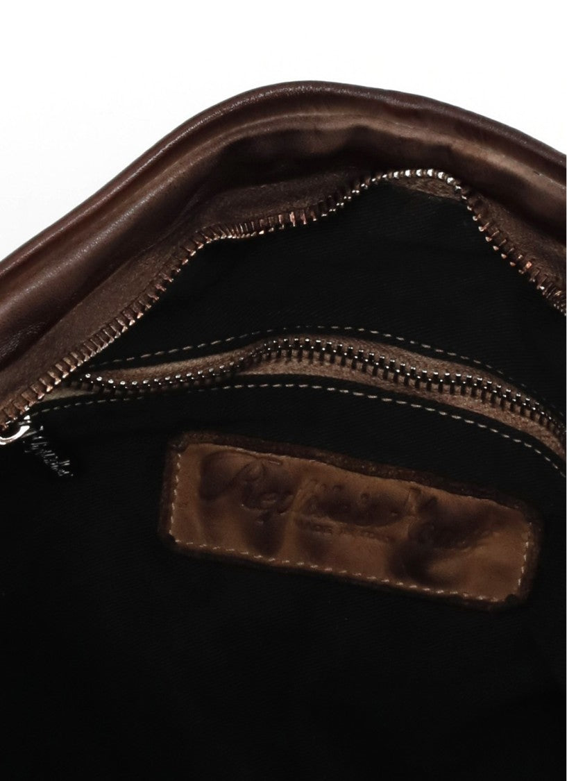 Reptile's House Textured Brown Shopper Bag With Zip Closure