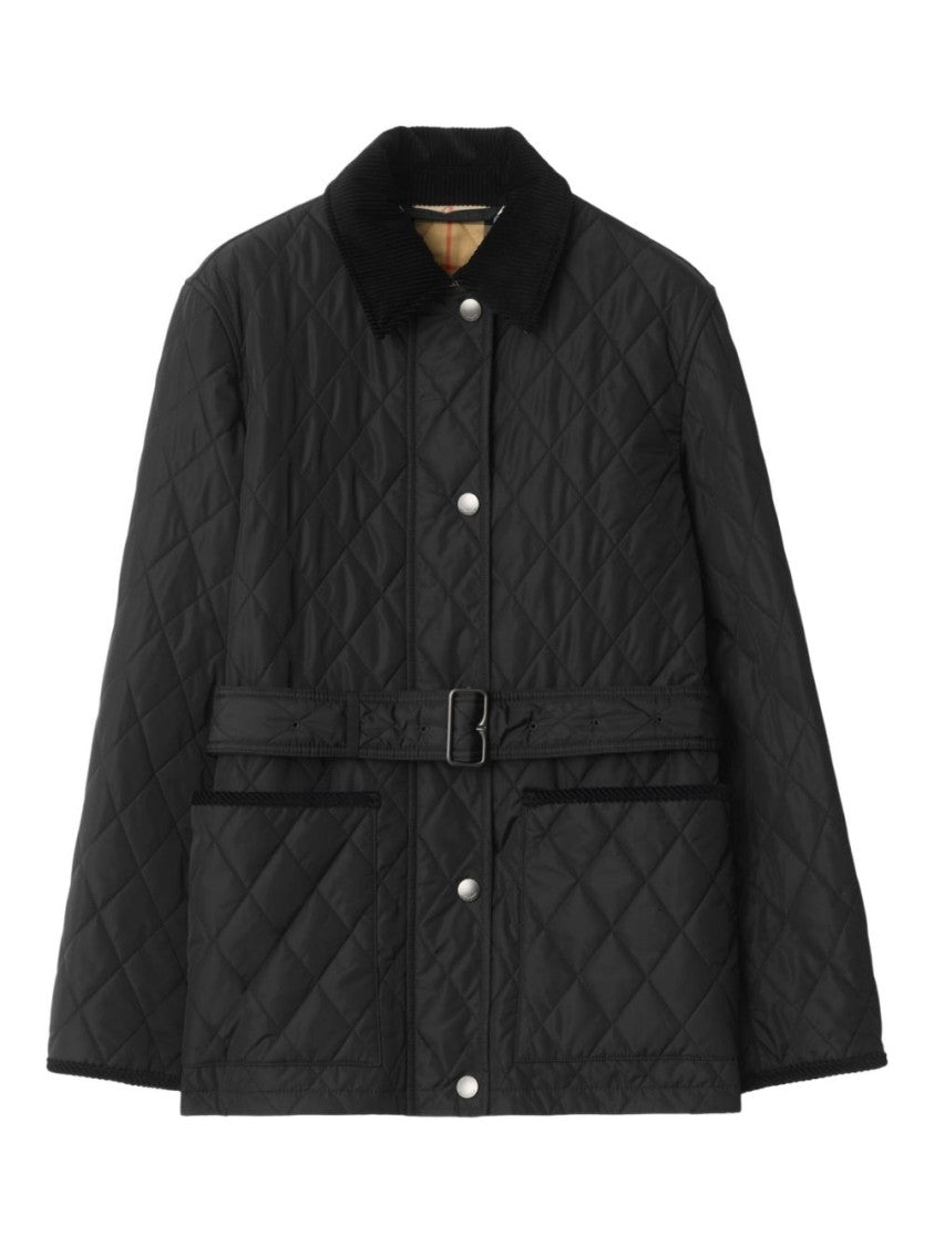 Burberry Black Diamond-Quilted Corduroy Collar Jacket