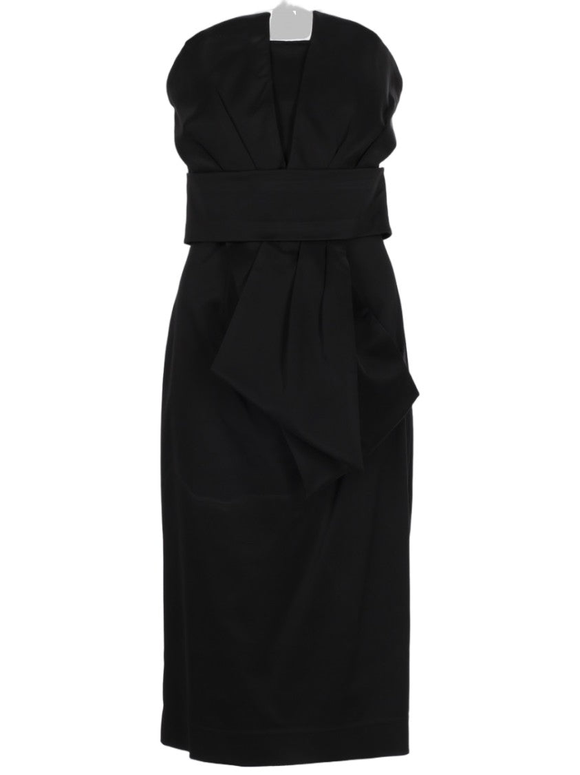 P.A.R.O.S.H. Strapless Black Midi Dress With Structured Bodice