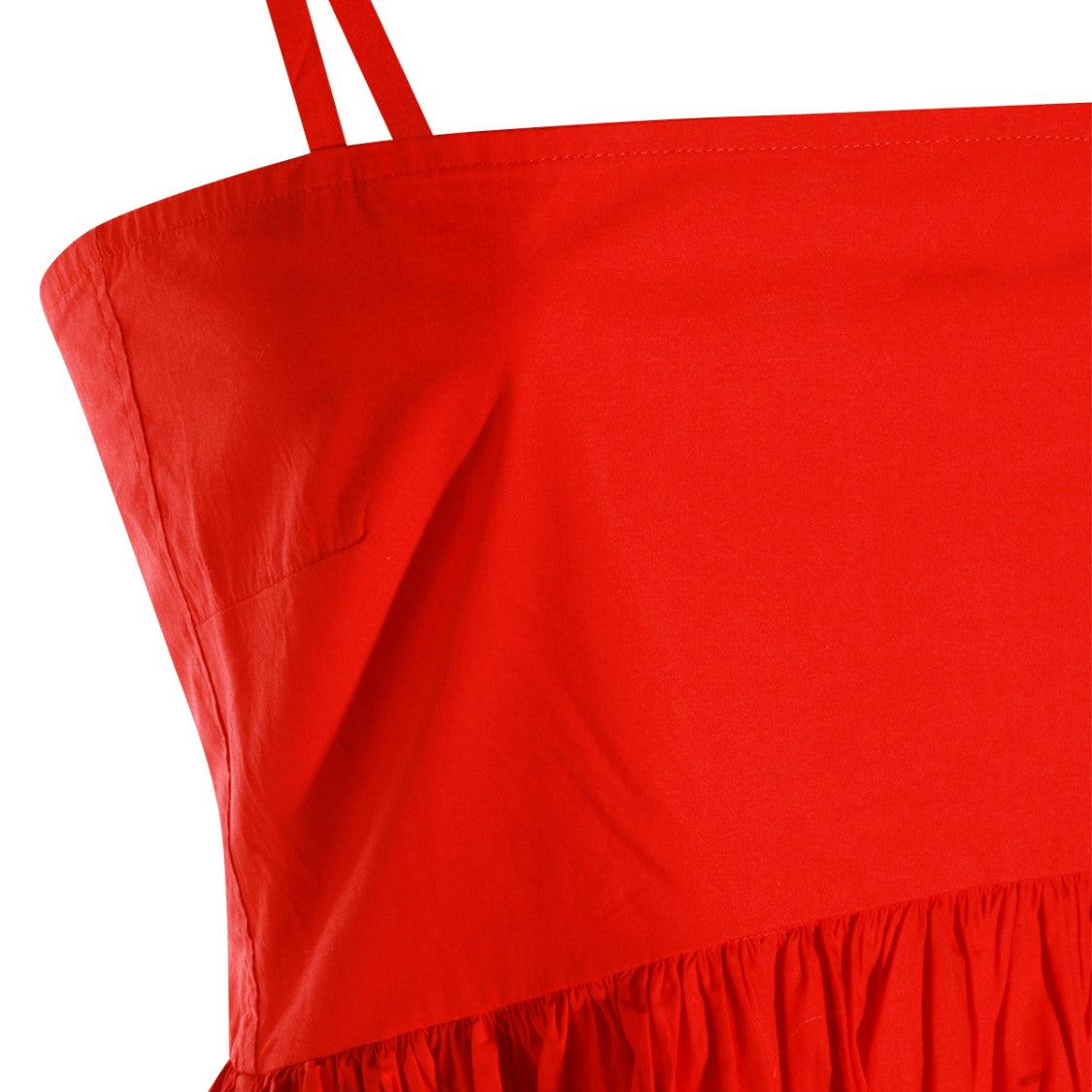 Ganni Ruffled Red Cotton Mini Dress With Thin Straps