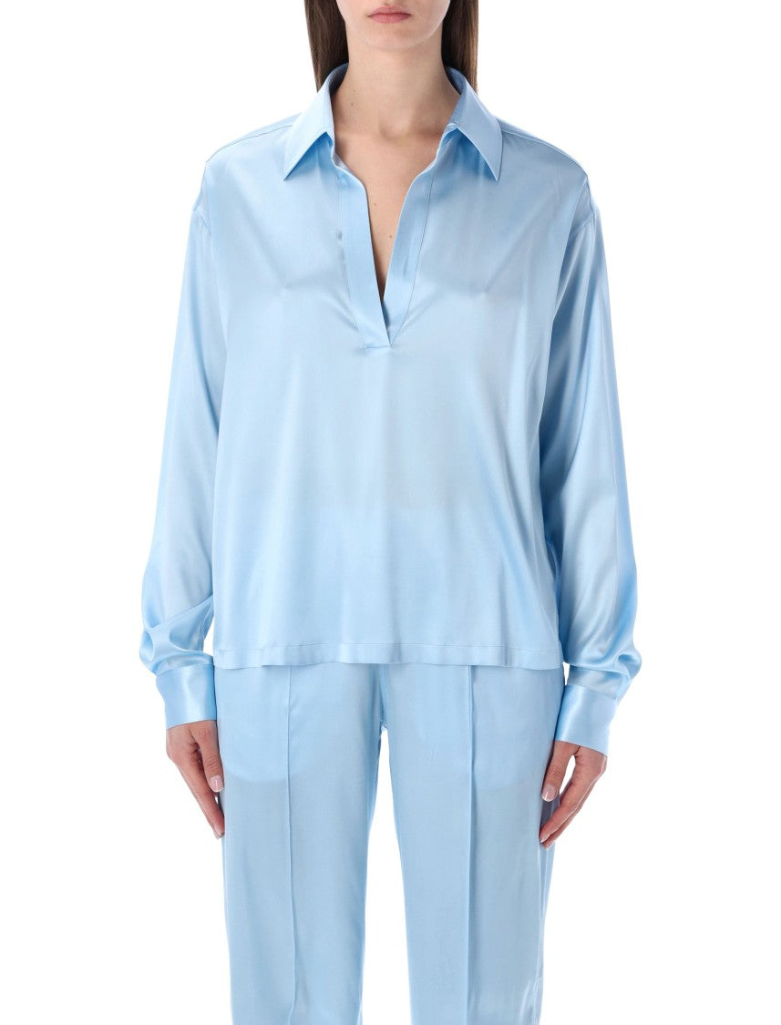 Tom Ford Stretch Silk Satin Polo Blouse