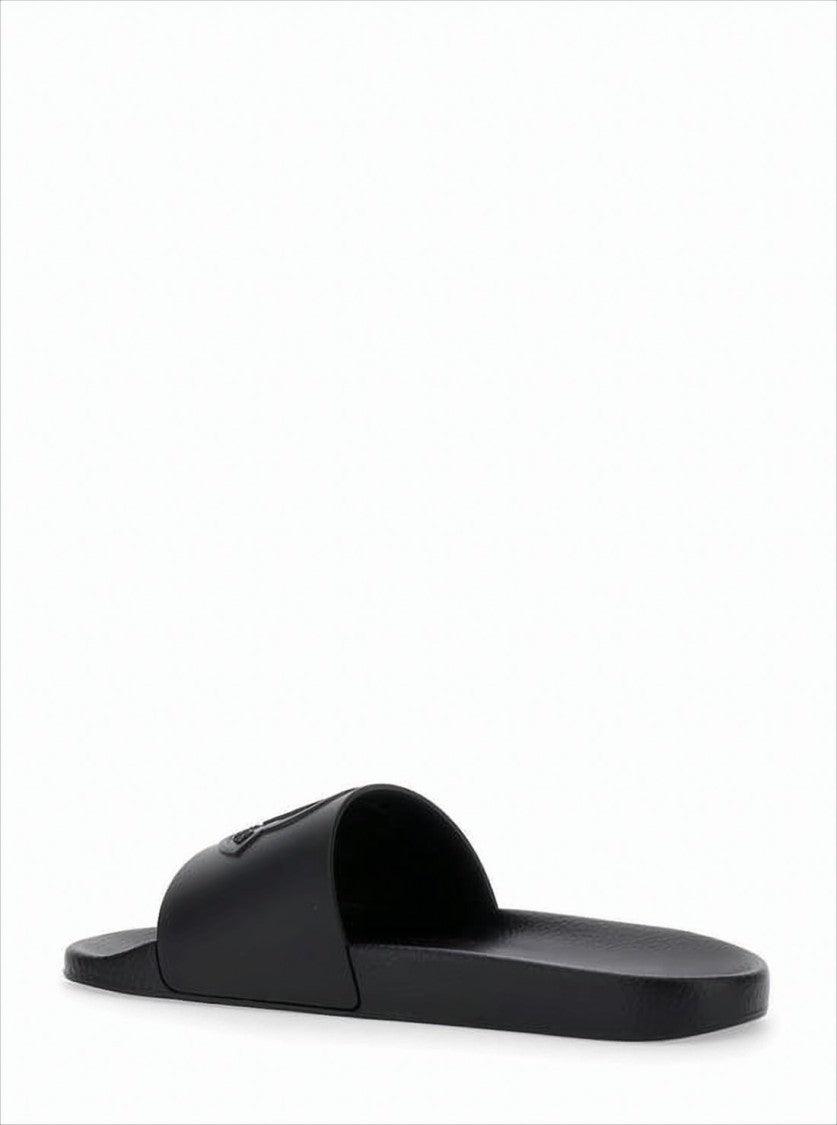 Moncler Minimalist Black Slide Sandal With Embossed Logo