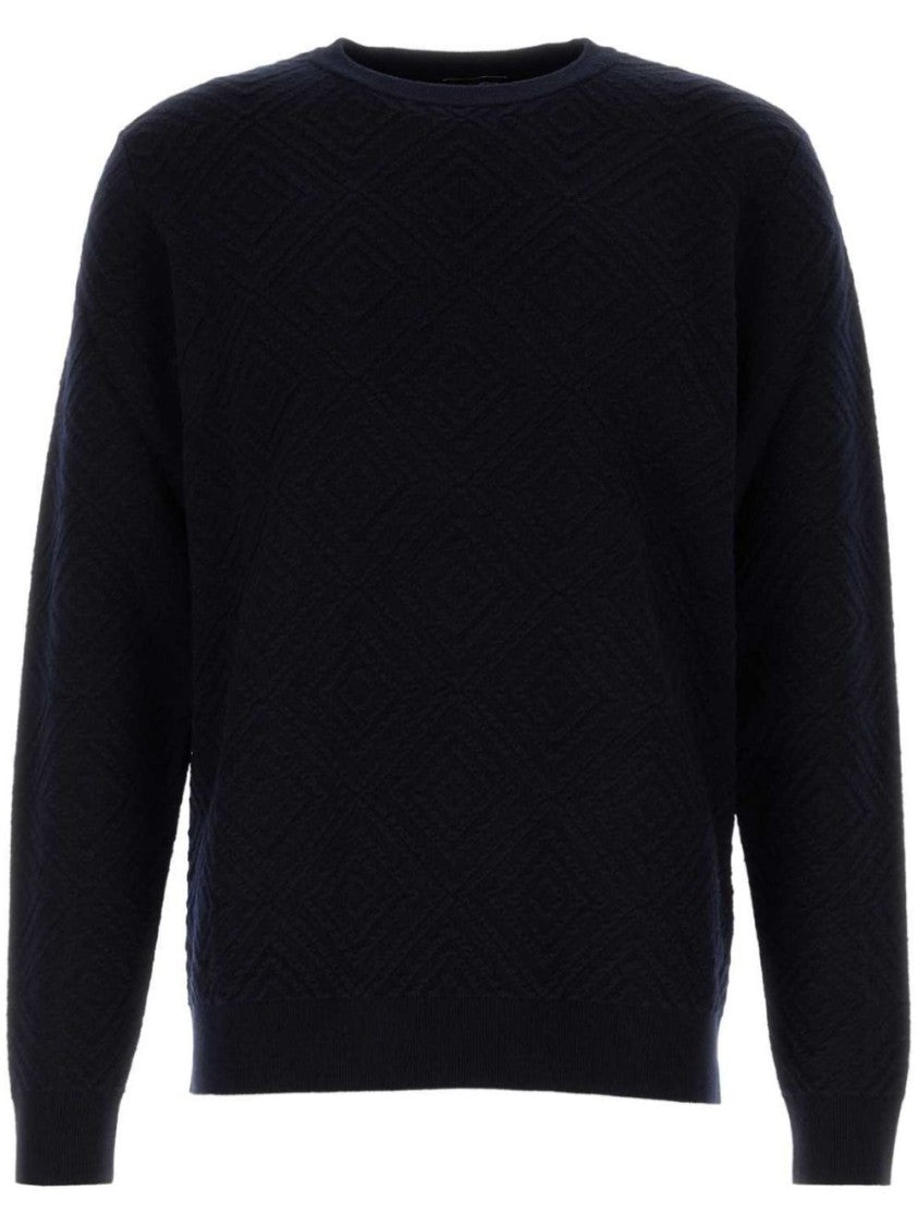 Giorgio Armani Textured Diamond Motif Sweater With Classic Crew Neckline
