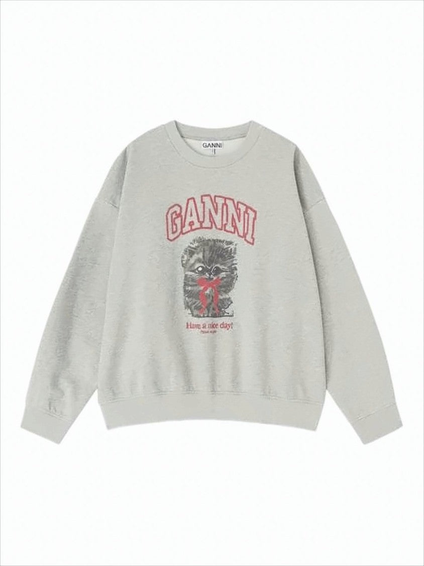 Ganni Graphic Long-Sleeve Sweatshirt With Playful Cat Design
