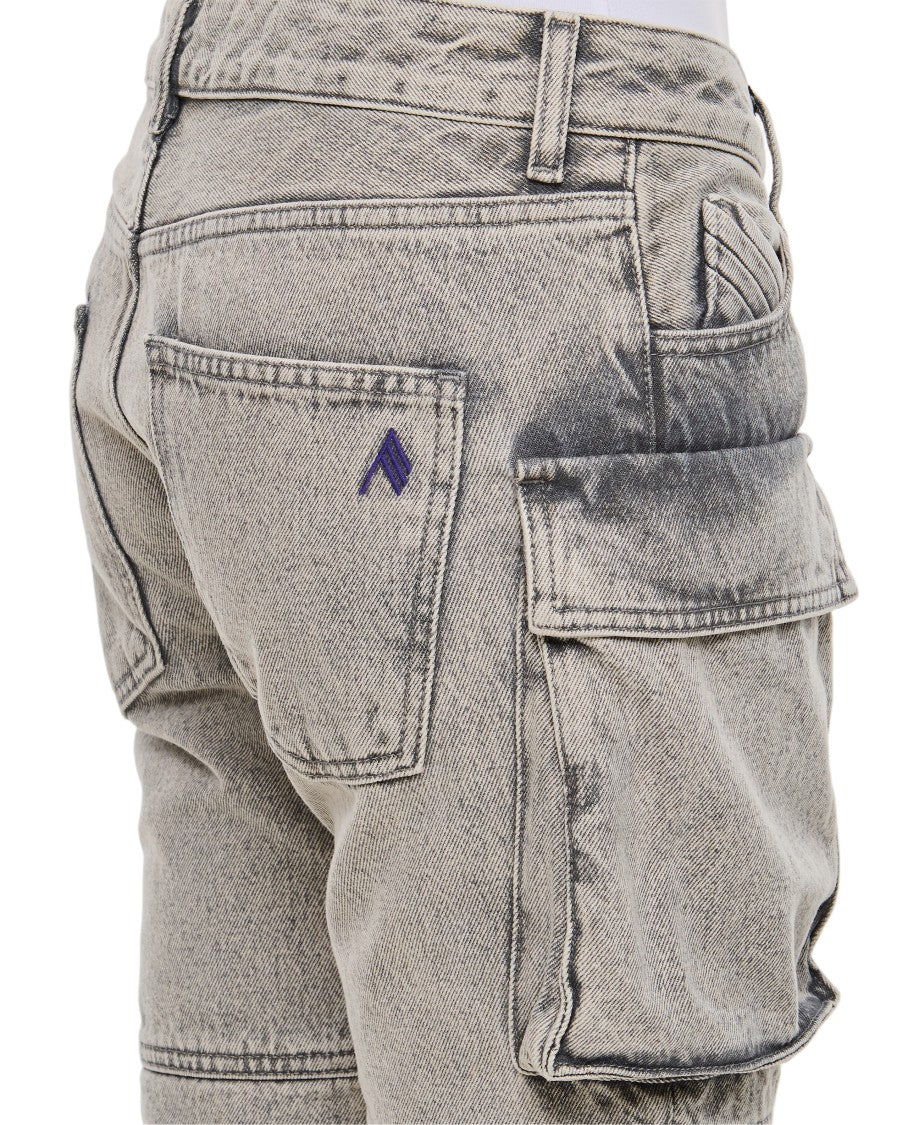 The Attico Versatile Grey Denim Cargo Pants With Multi-Patch Pockets