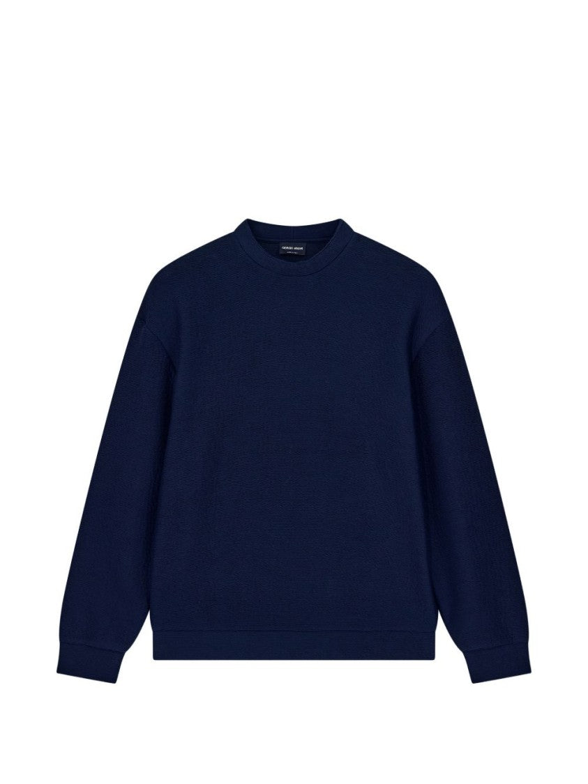 Giorgio Armani Grey Relaxed Fit Crew Neck Textured Sweater
