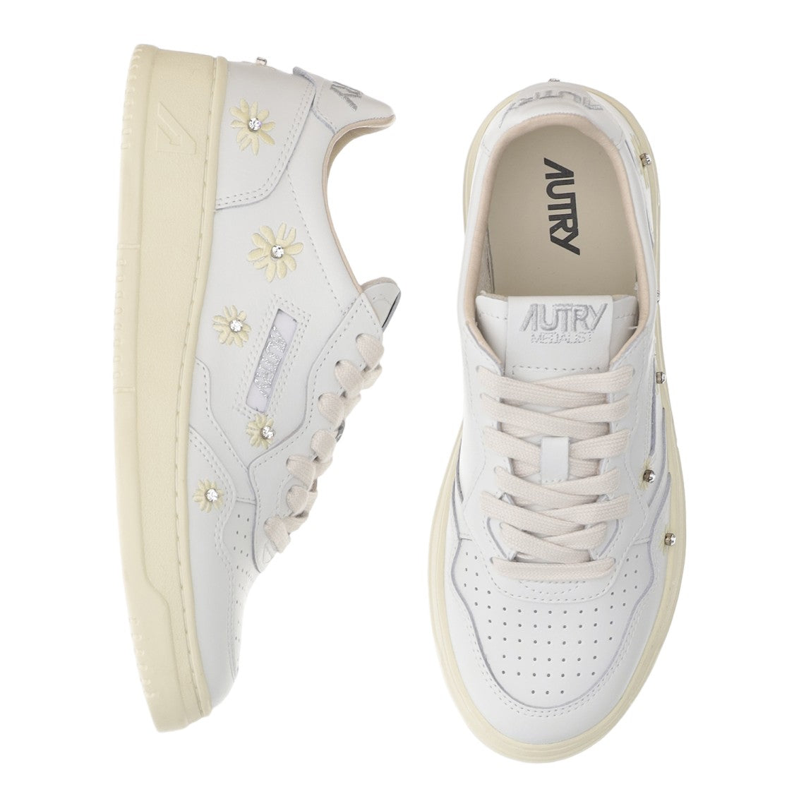 Autry Low Leather Sneakers With Embroidered Floral Details