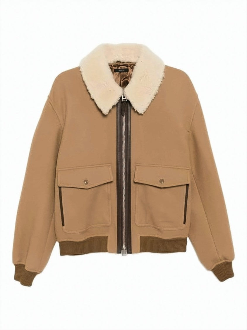 Tom Ford Cropped Wool Jacket With Plush Shearling Collar