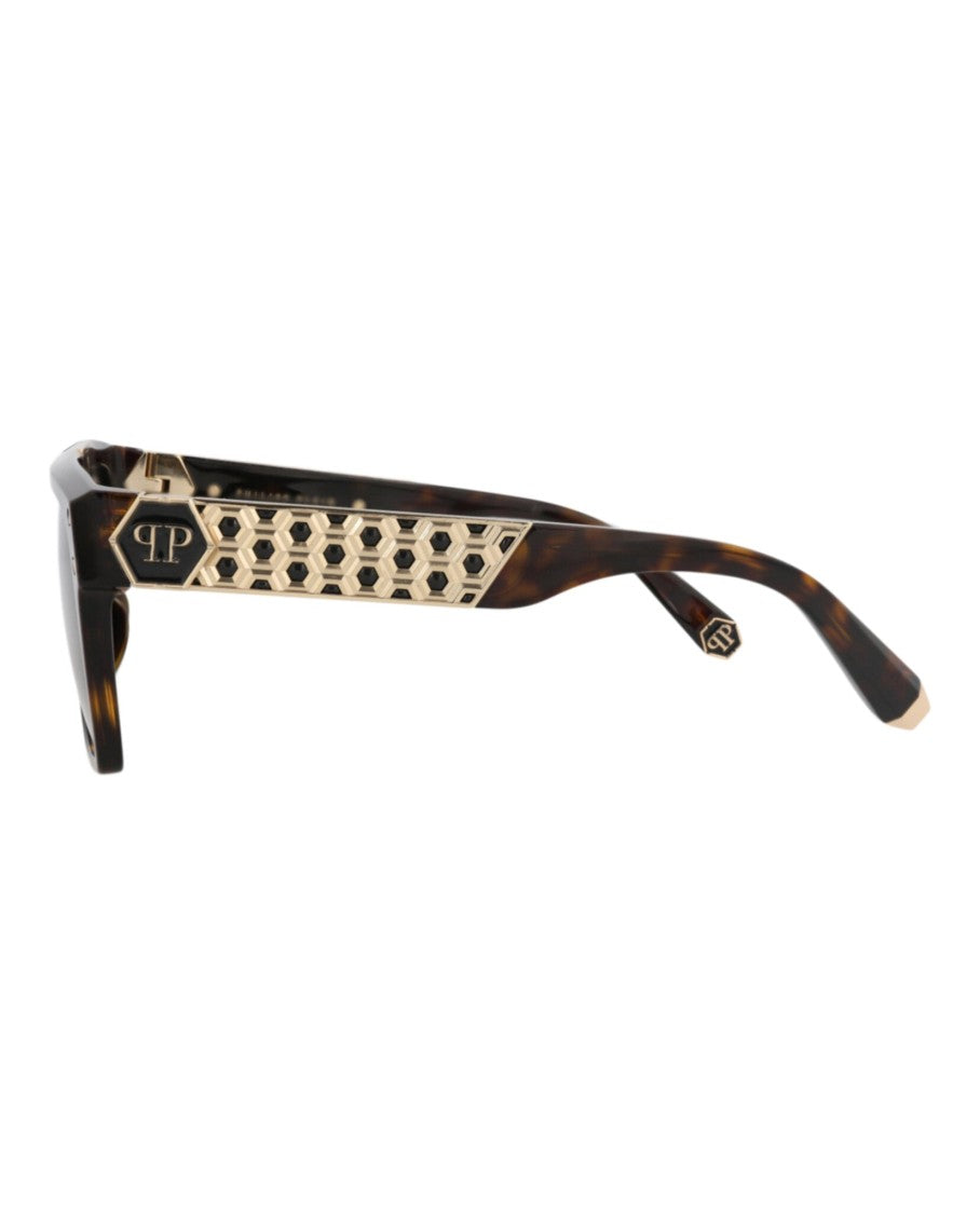 Philipp Plein Square-Frame Titanium Sunglasses With Honeycomb Detailing