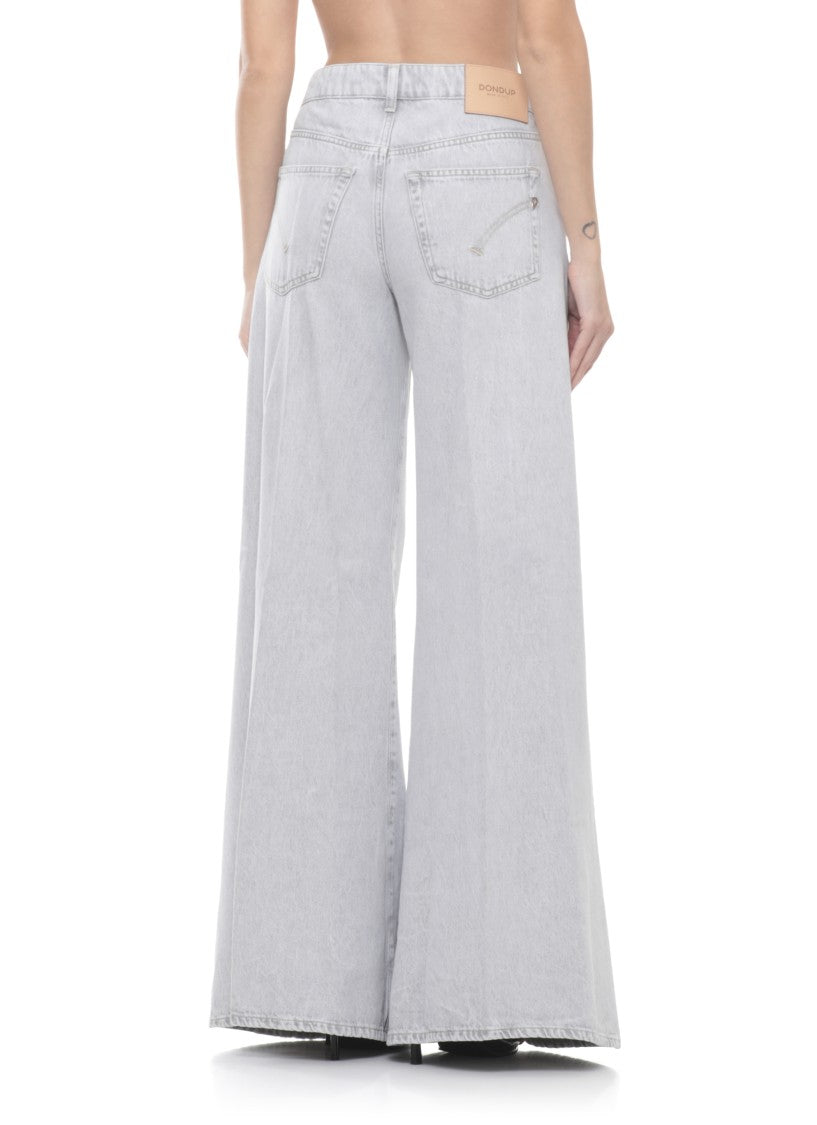 Dondup Grey Marlen Leather Tab Palazzo Jeans