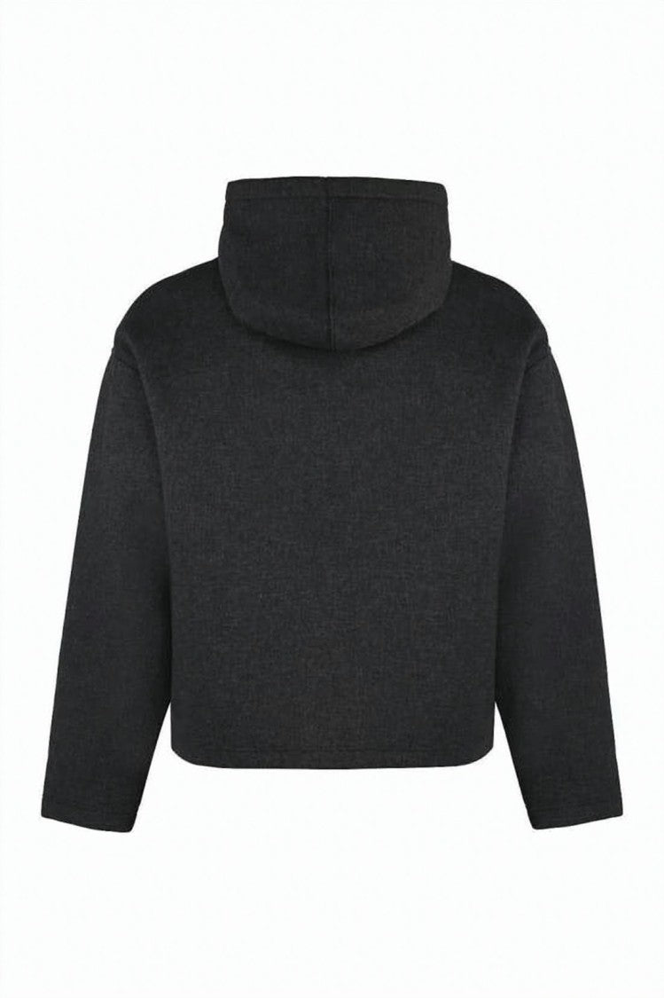 Ami Paris Cropped Hoodie With Kangaroo Pocket And Drawstring Hood