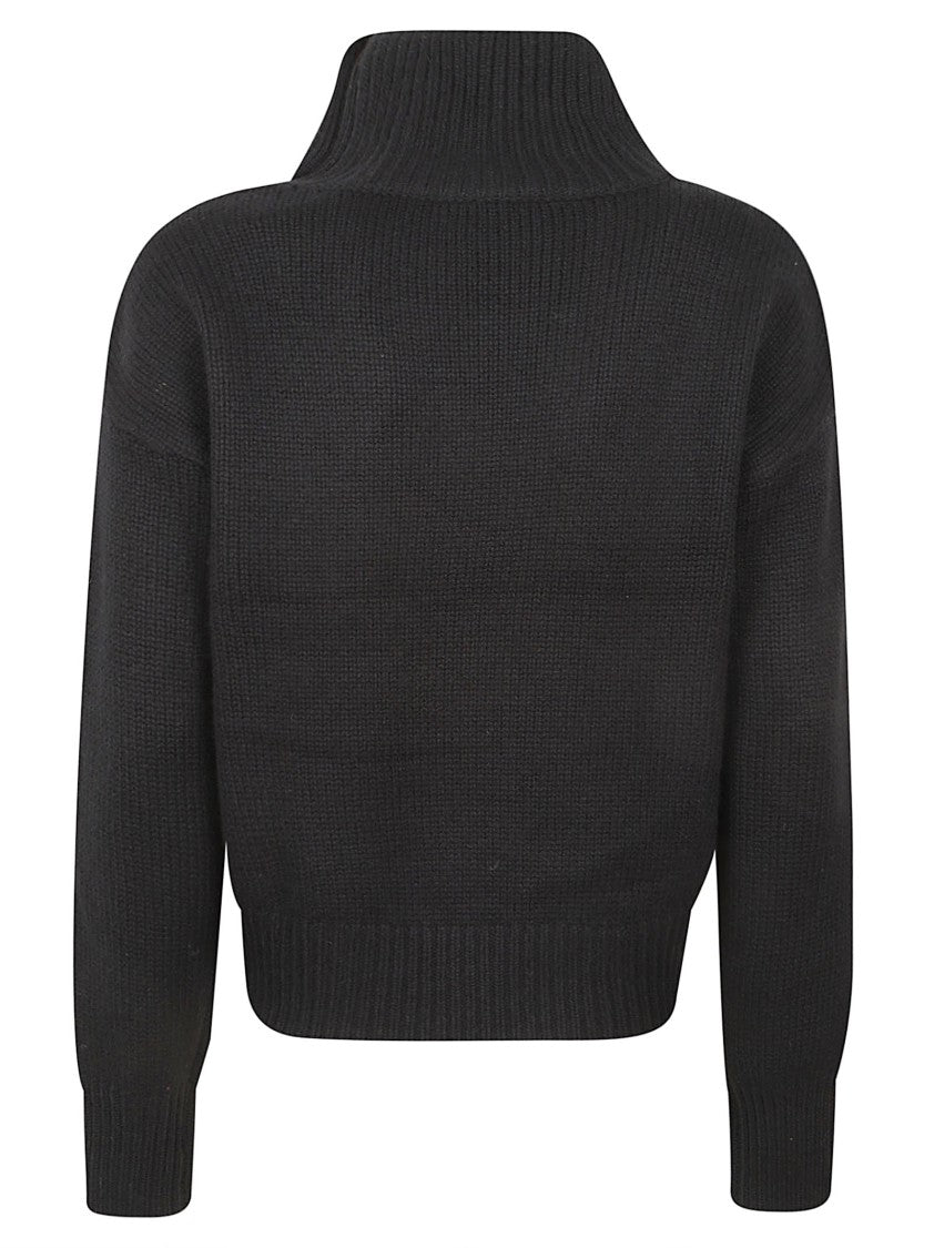 Yves Salomon Cropped Sweater With High Ribbed Neckline And Buttoned Detail