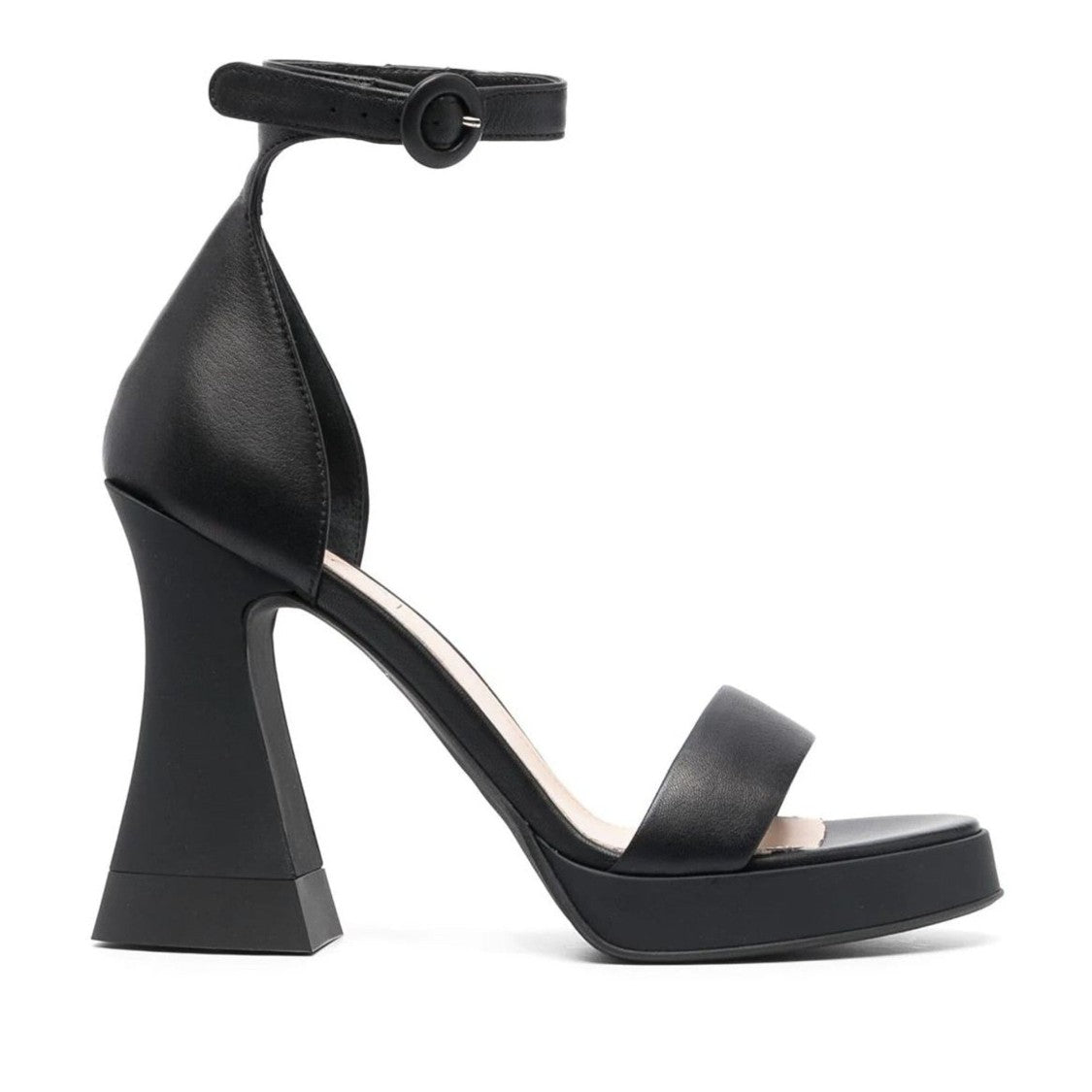 Agl Black Janis Leather Chunky Heel Sandals