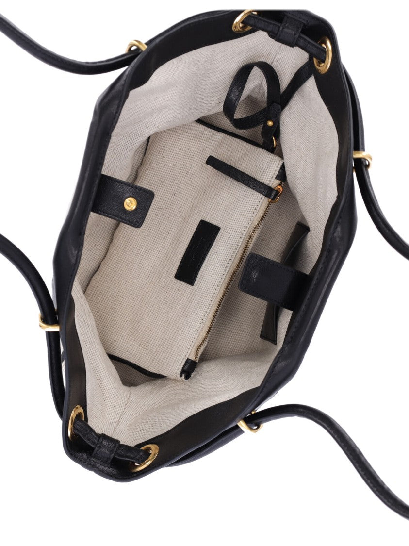Balmain Beige Canvas Handbag With Black Leather Trim