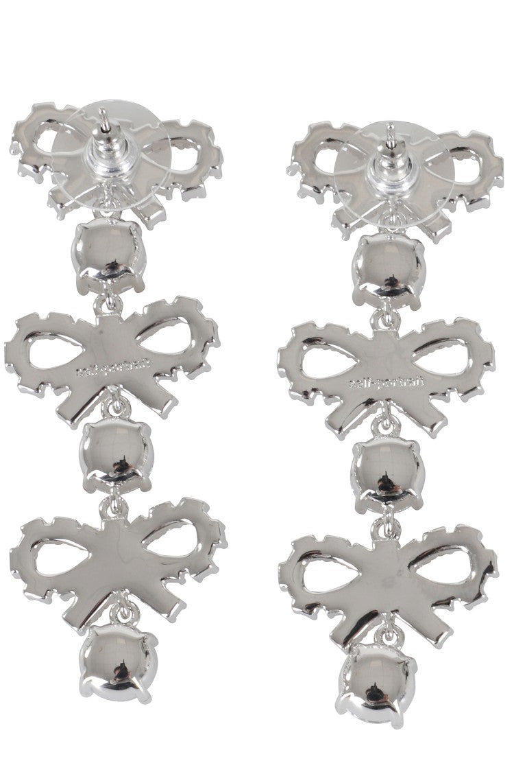 Self-Portrait Silver Bow Crystal Tiered Earrings