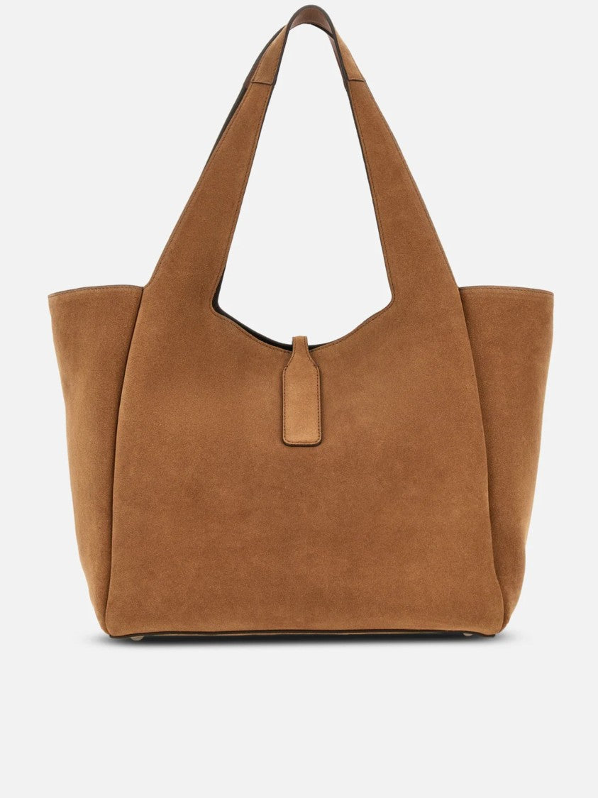 Hogan Warm Brown Suede H-Clasp Tote Bag