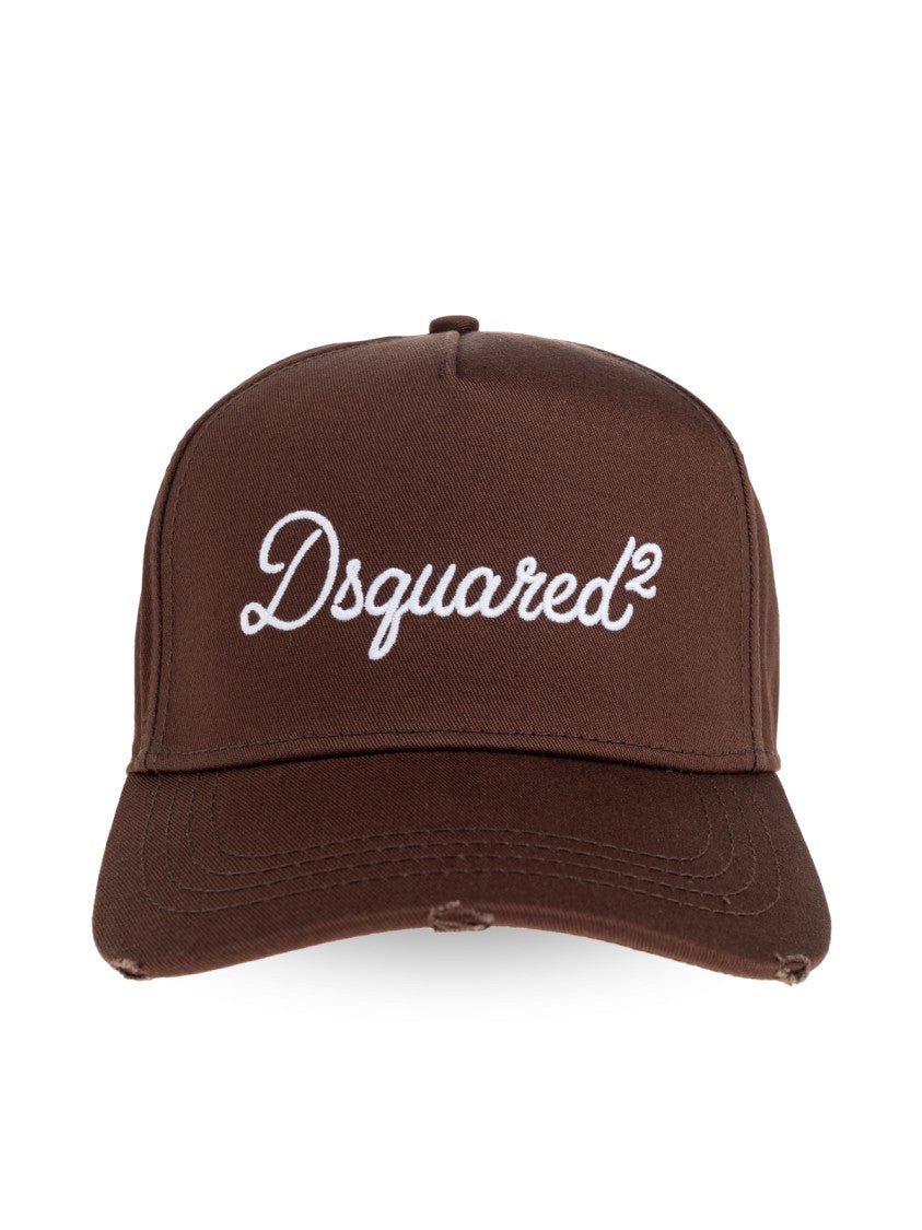 Dsquared2 Brown Embroidered Logo Cotton Baseball Cap
