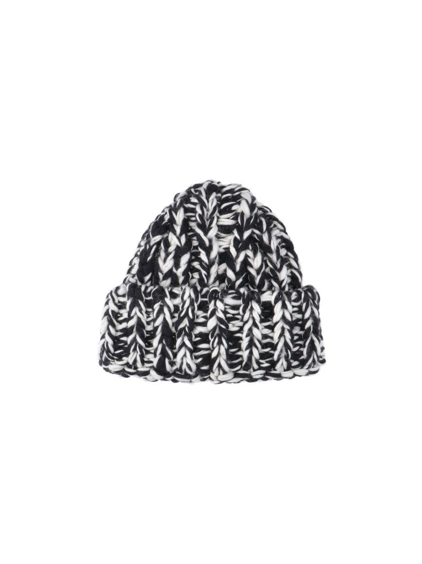 Ami Paris Chunky Knit Beanie With Oversized Cuff And Marled Pattern