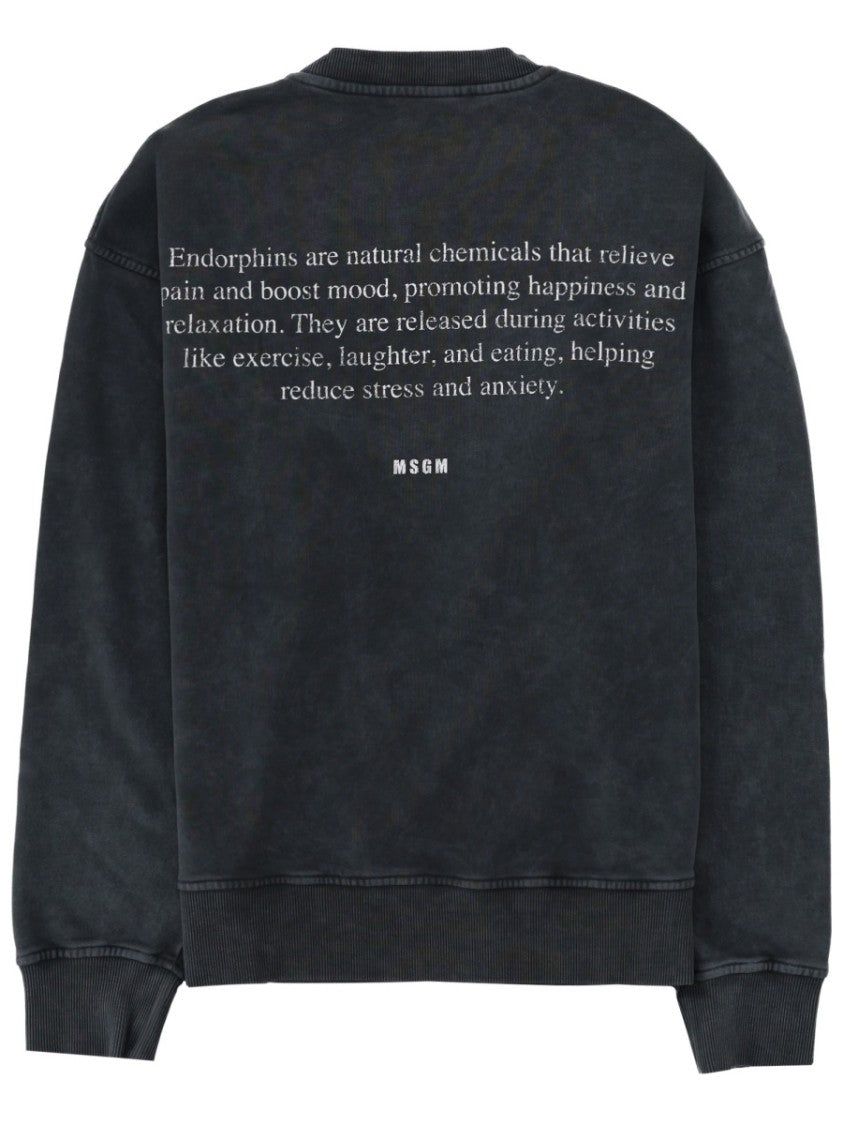 Msgm Washed Black Endorphin Text Cotton Sweatshirt