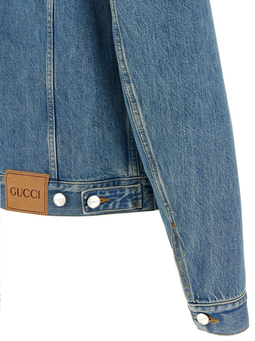 Gucci Washed Denim Jacket With Signature Gg Detailing
